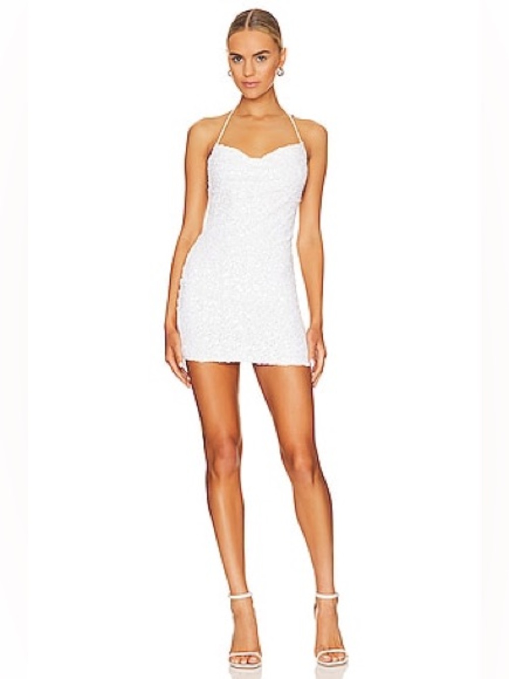 ASTR white sequin cowl neck mini dress Kendra Dress size S balletcore party